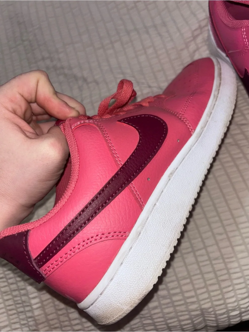 Nike Pink Low-Top Leather Sneakers with Dark Pink Swoosh